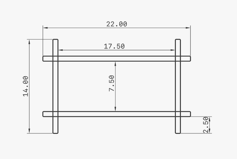 Dimensions diagram of a 22-inch wall shelf with measurements in inches for DIY customization.