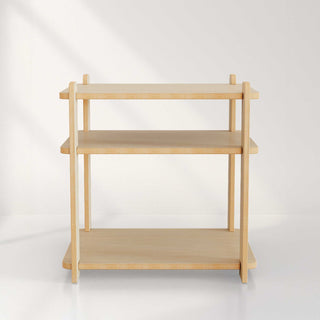 Modern wooden nightstand with open shelving, ideal for stylish bedroom organization.