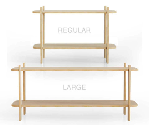 Unfinished modern shelf in both regular and large sizes, showcasing a stylish minimalist design for versatile storage.