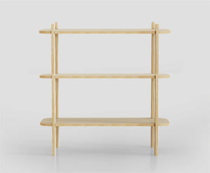 Modern three-tier unfinished shelf with a sleek design, ideal for books, plants, or shoes.