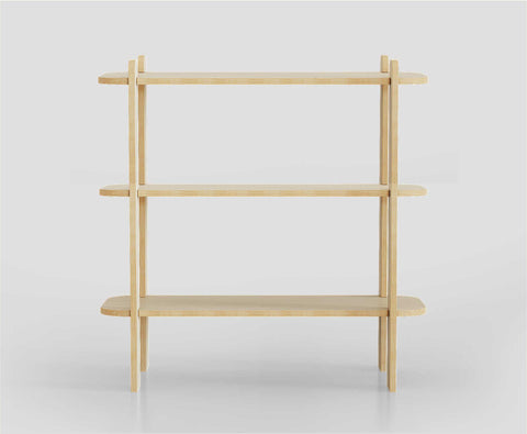 Modern three-tier unfinished shelf with a sleek design, ideal for books, plants, or shoes.