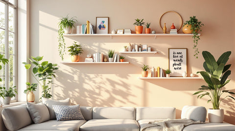 8 Creative Ways to Customize Wall Shelves with plants and decor in a stylish living room