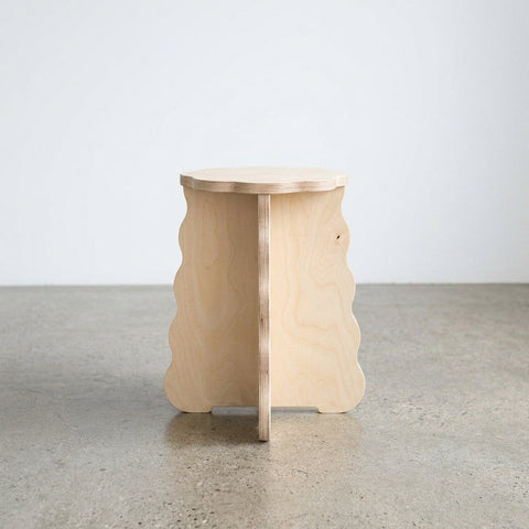 UNFNSHED Wavy Stool in natural birch plywood