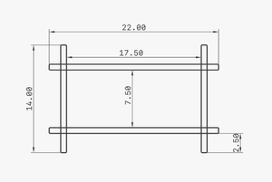 Dimensions diagram of 22-inch wall shelf with labeled measurements for height, width, and depth.