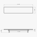 Technical diagram of the Unfnshed Monitor Stand with detailed measurements including length, height, and depth.