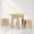 DIY kids table and chairs set in light wood, ideal for arts, crafts, and homework, made from eco-friendly materials.