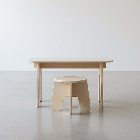 DIY kids table and chairs set in light wood, ideal for arts, crafts, and homework, made from eco-friendly materials.