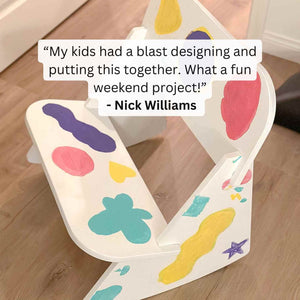 Colorful kids rocking chair with fun designs, perfect for playtime and creativity.