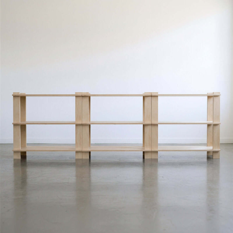 Three three-shelf Modular Shelf units joined side by side