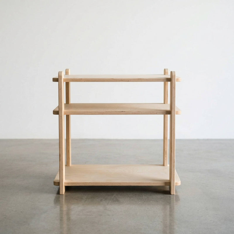 Modern wooden nightstand with open shelving, ideal for stylish bedroom organization.