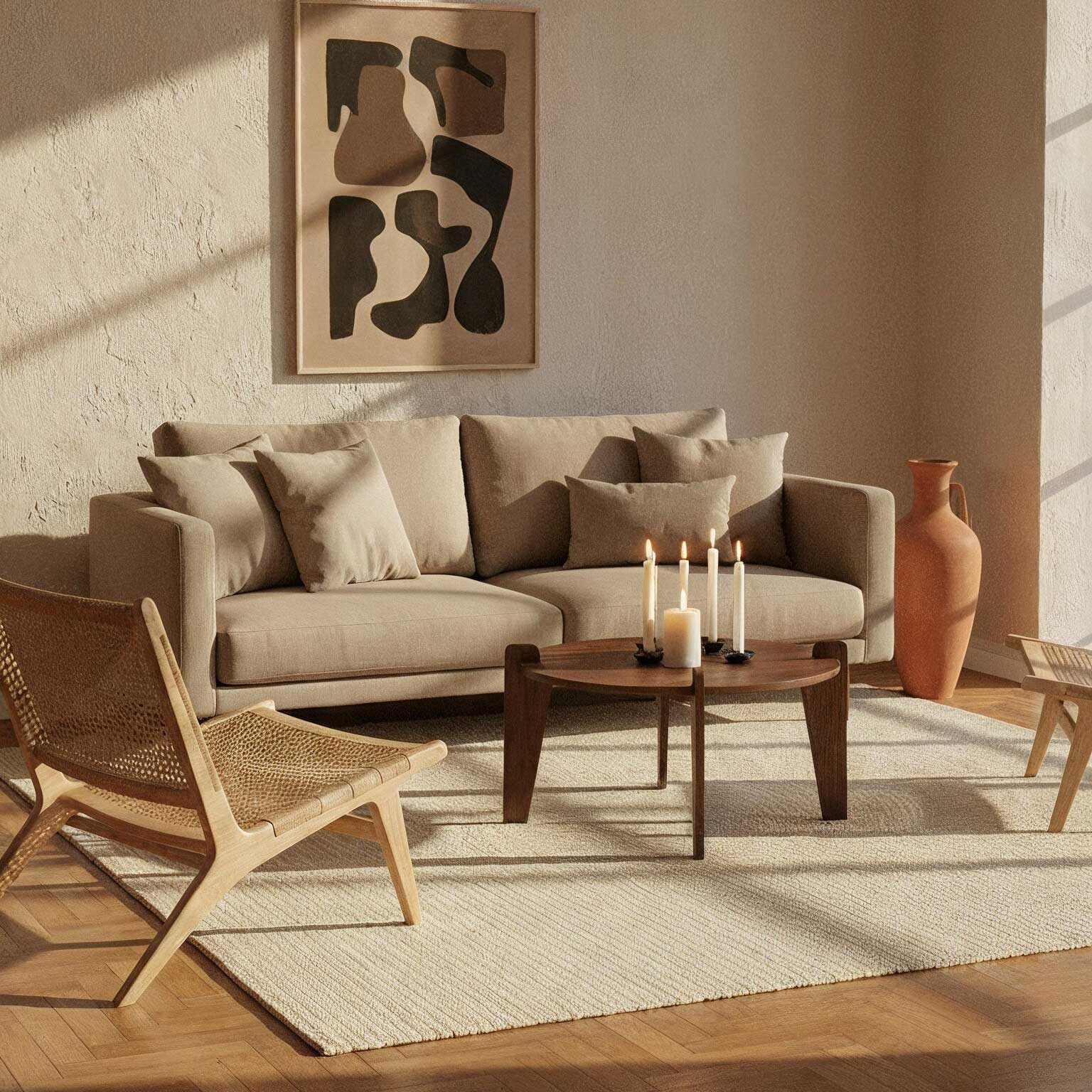 A customer’s walnut-stained round coffee table